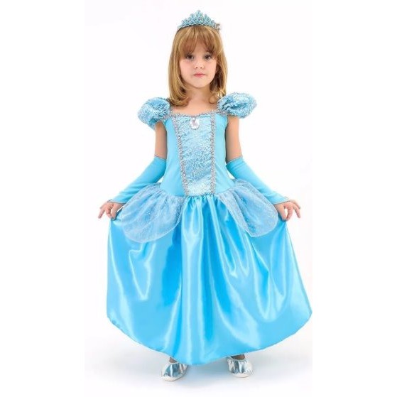 Fantasia Cinderela Princesa Vestido Longo Azul Cosplay Luxo