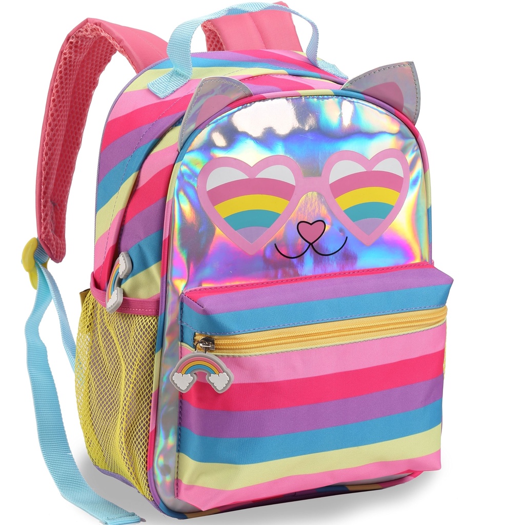 Mochila Infantil Escolar Feminina Arco Iris Holográfica