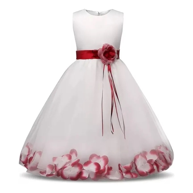 Vestido daminha branco com 2024 marsala