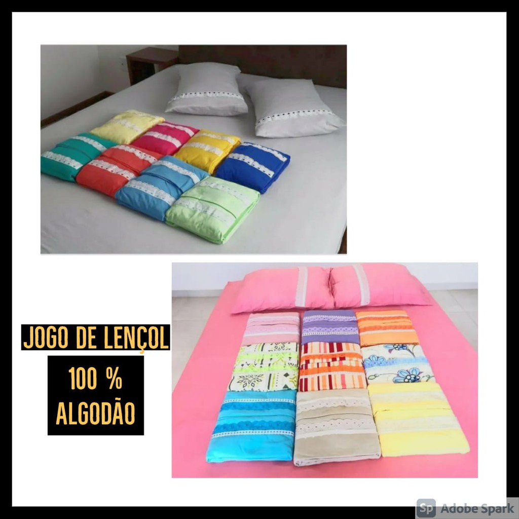 Jogo De Cama Casal 3 Peças 100% Algodão Lençol E Fronhas