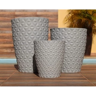 3 Vasos Decorativo para Plantas N1, N2 e N3 Coluna Diamante com Prato Coletor