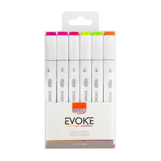Caneta Artística BRW Evoke Dual Marker Cores Neon c/ 6 unds