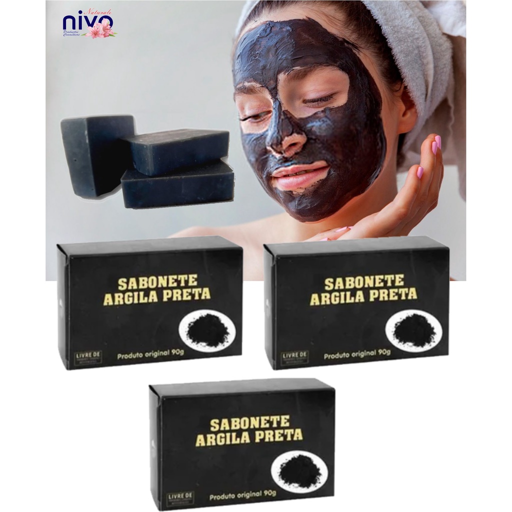 Sabonete de Argila Preta Kit 3 Unidades Ação Anti-Inflamatória ...