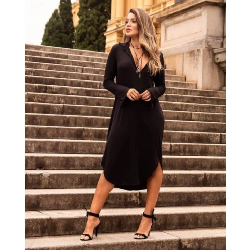 Vestido Camisão Midi Manga Longa