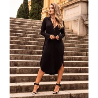 Vestido Camisão Midi Manga Longa