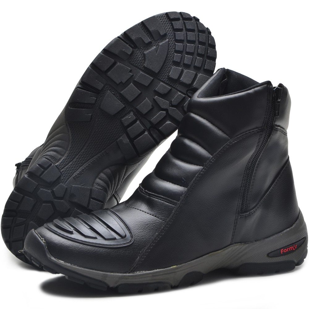 Bota Motociclista Cano Longo Em Couro Eco C/ziper