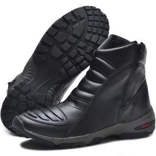 Bota Motociclista Cano Longo Em Couro Eco C/ziper