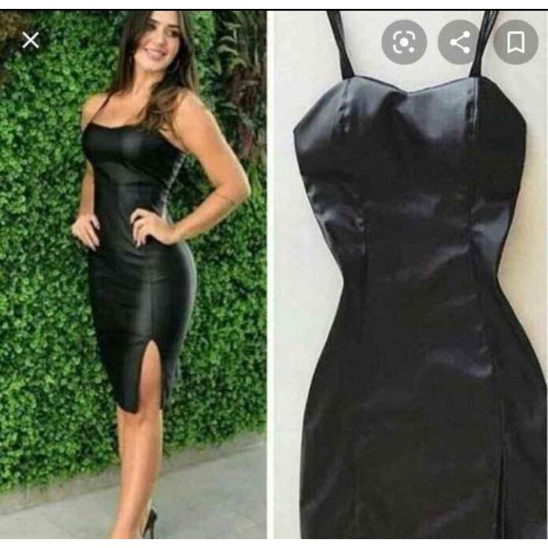 Vestido midi best sale couro fake