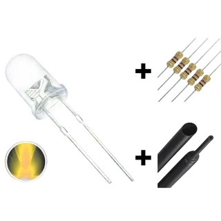 Kit led 5mm Alto Brilho Branco Quente + Termo + Resistor - 10 unidades