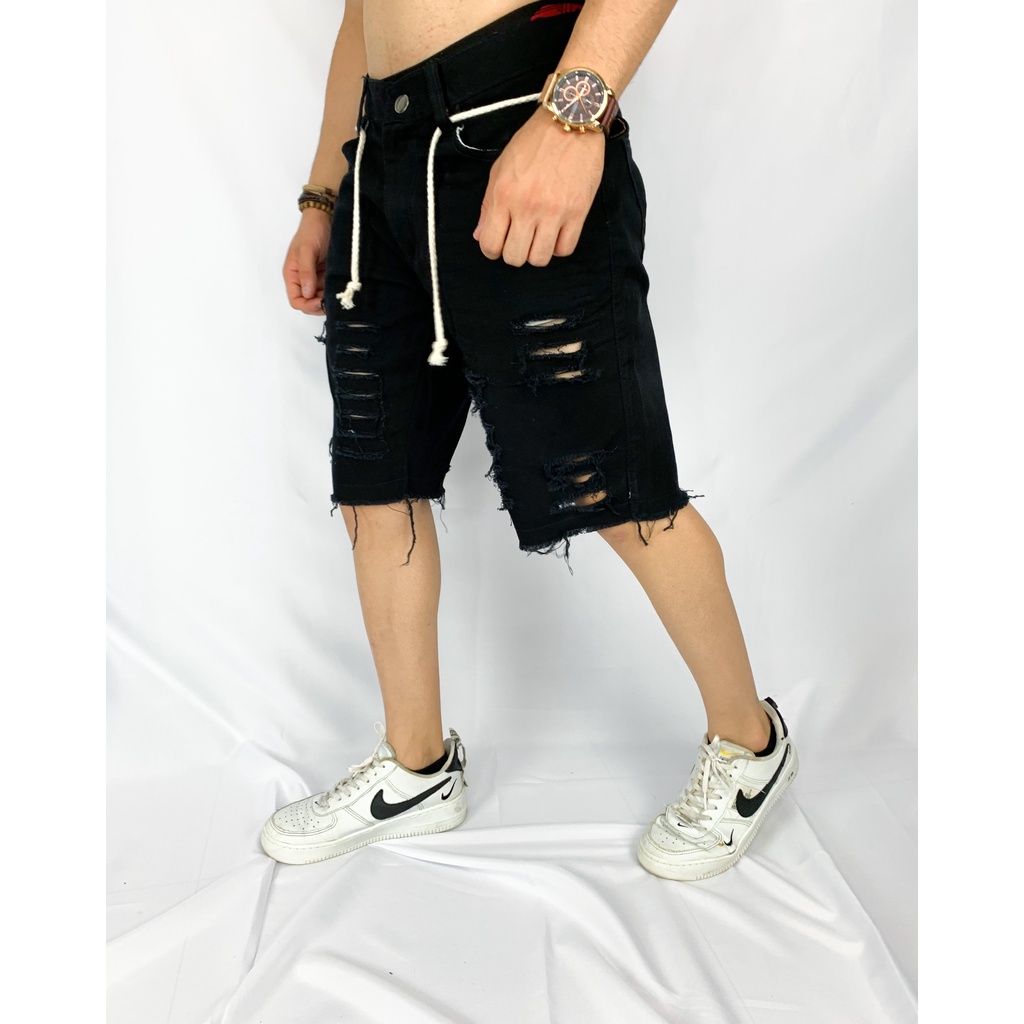 Short rasgado best sale masculino preto