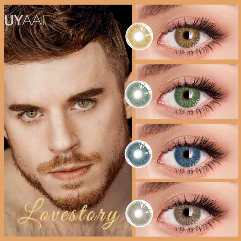 Uyaai 2pcs \ pair Lovestory Lentes De Contato Coloridas Marrom Maquiagem Natural