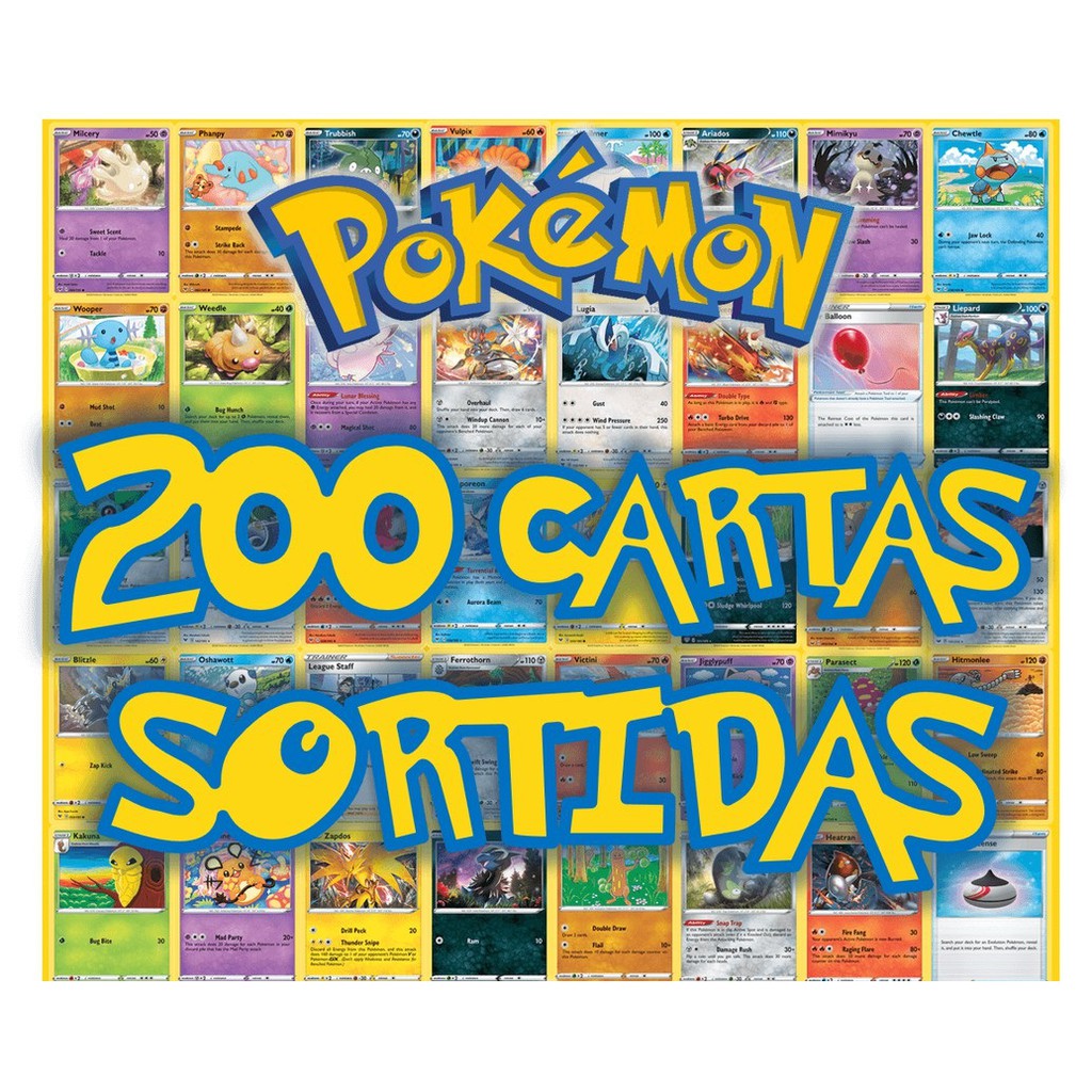 Lote de 200 Cartas Pokémon sem repetidas