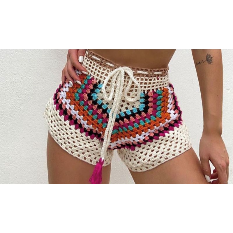short de crochê cintura alta blogueirinha / verão