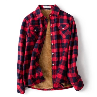 Blusa Feminina De Veludo / Manga Longa / Grossa / Quente / Xadrez / Casual Para Inverno M-5Xg