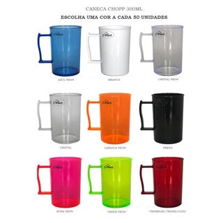 50 Caneca Chopp 300ml Acrilico - Cores Lindas! Permite a escolha de UMA cor a cada 50 unidades!