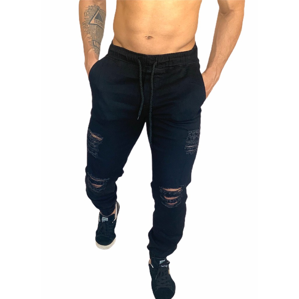 Calça rasgadinha hot sale preta masculina