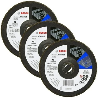 Discos Flap 180mm p/ Metal Bosch Grão 40 Kit com 3 Curvo Standard 7"
