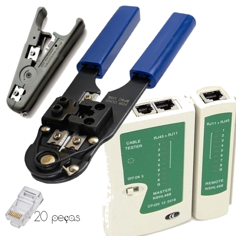 KIT alicate DECAPADOR e 20 conectores e alicate RJ45 e testador ...