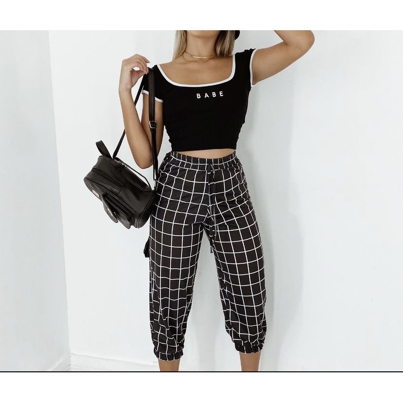 Calça pantacourt quadriculada cheap