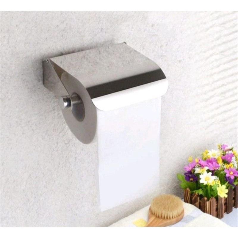 Papeleira Com Tampa em Inox Porta Papel Higiênico Para Banheiro Suporte com Dupla Fixação Standard