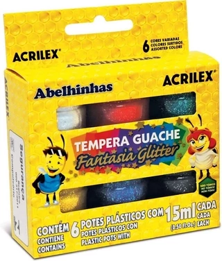 Tinta Tempera Guache Fantasia Glitter 6 Cores - Acrilex