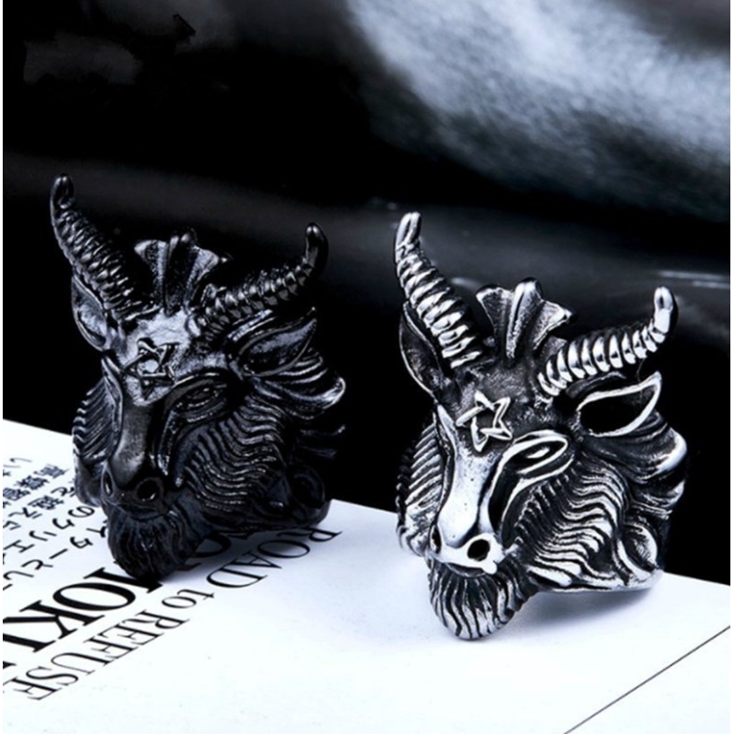 Anel Vintage Punk Satanás Aries Zodíaco Ovelha Cabra Chifre Cavaleiro ...