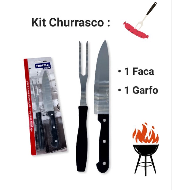 Kit Churrasco 2 Peças Profissional Faca e Garfo Blanc & Noir