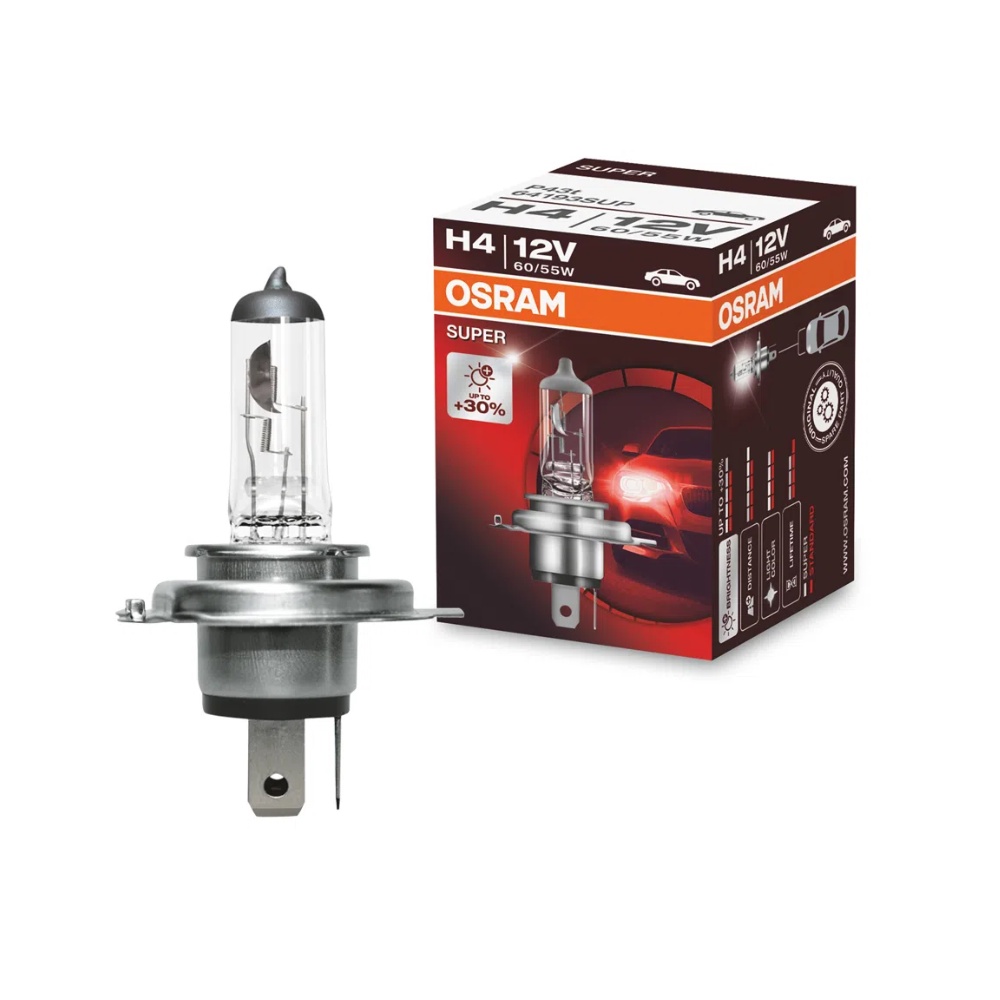 Lâmpada Osram H4 Super 12V 55/60W Até 30% + Luz