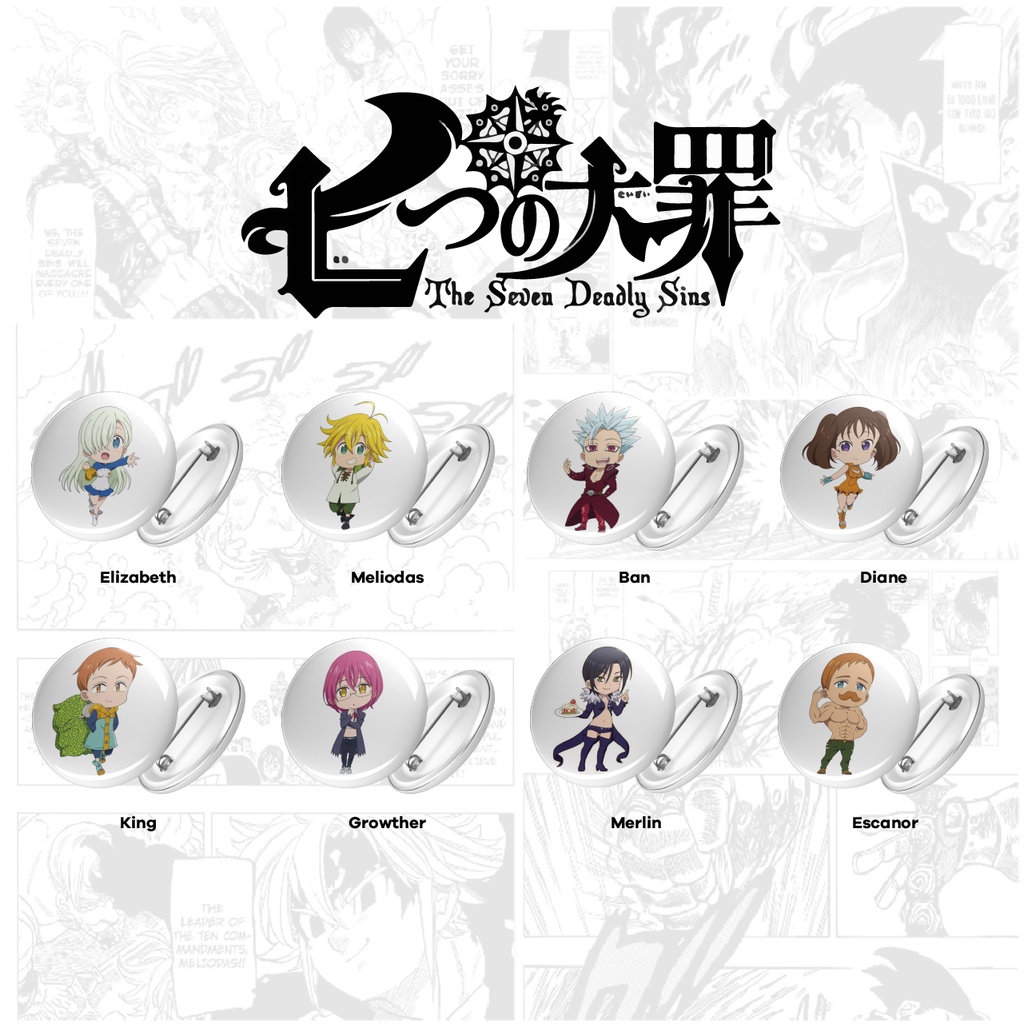Bottons do Anime Nanatsu No Taizai Sete Pecados Capitais: 2,5cm e 4,5cm