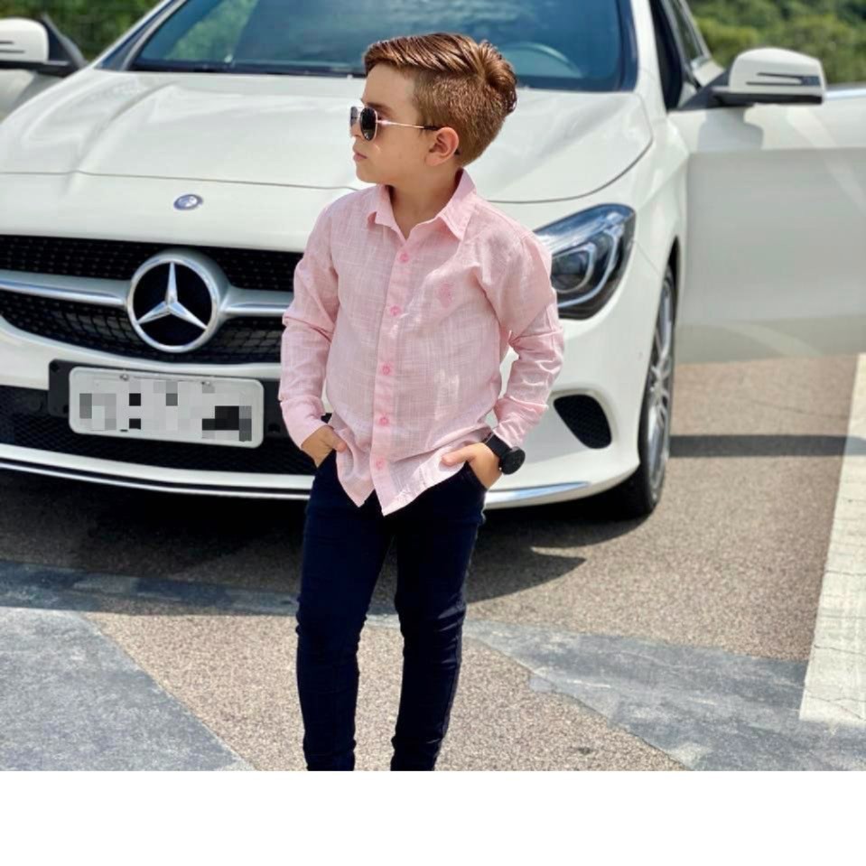 Roupa Menino Infantil Camisa Manga Longa Flamê Rosa Calça Color Preto