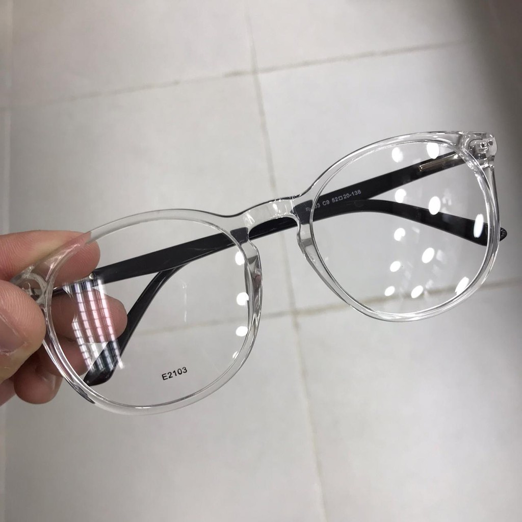 Óculos armação de grau feminino masculino redondo transparente acetato E2103