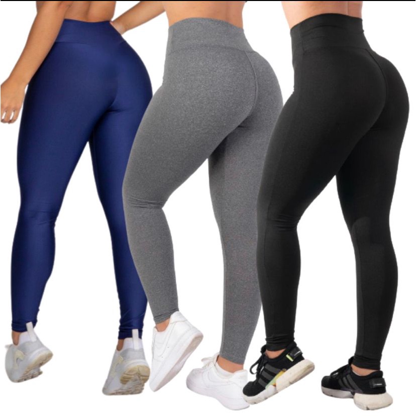 Kit 3 Calças Legging Fitness Cintura Alta Academia Levanta Bumbum Legging  Suplex