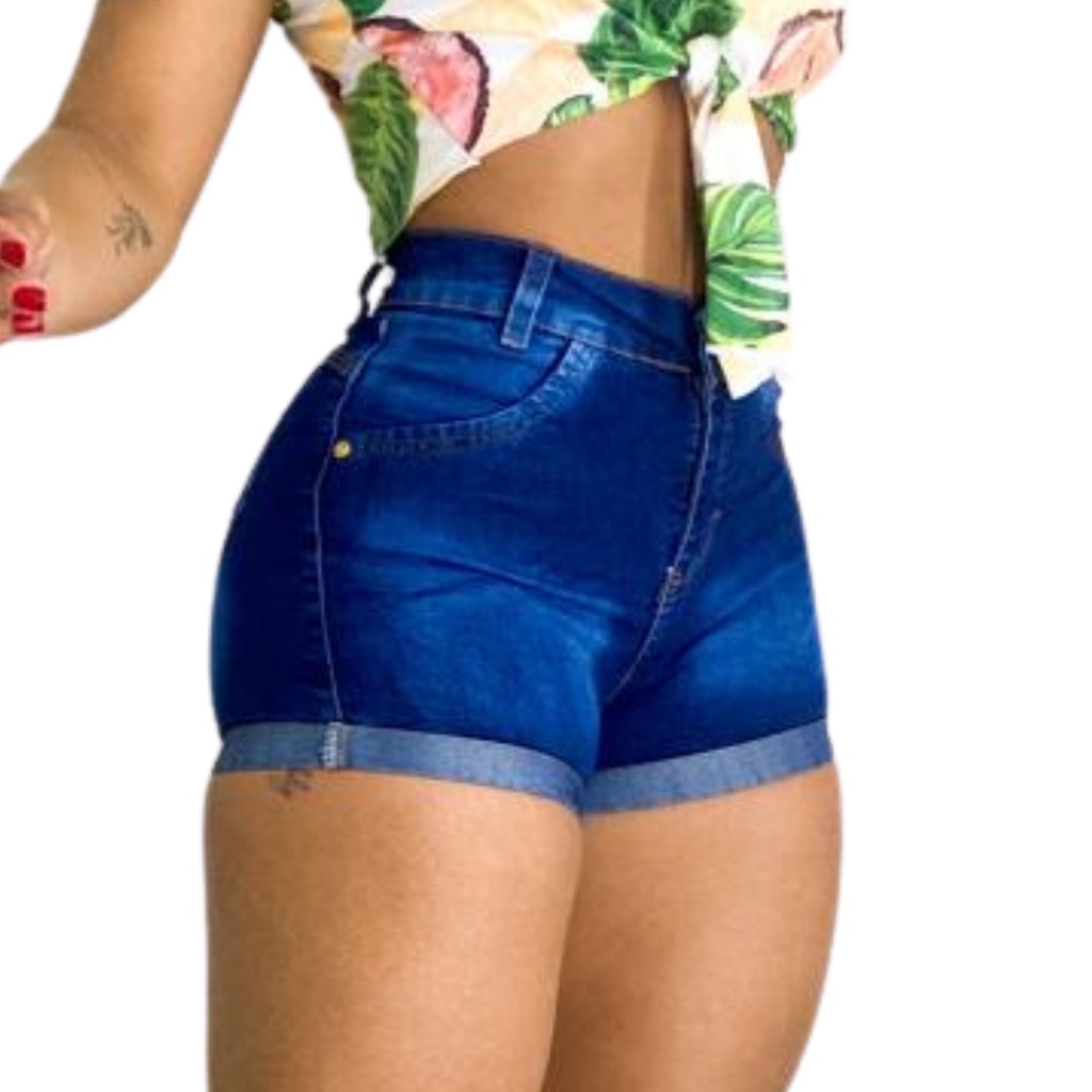 Short Jeans Feminino Com Cinto Barra Dobrada