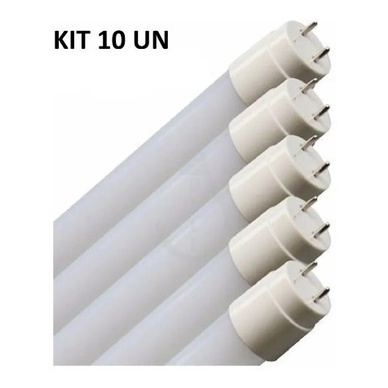 KIT 10 LÂMPADA TUBULAR VIDRO LED 120CM BRANCO QUENTE 3000K BIVOLT 18W .