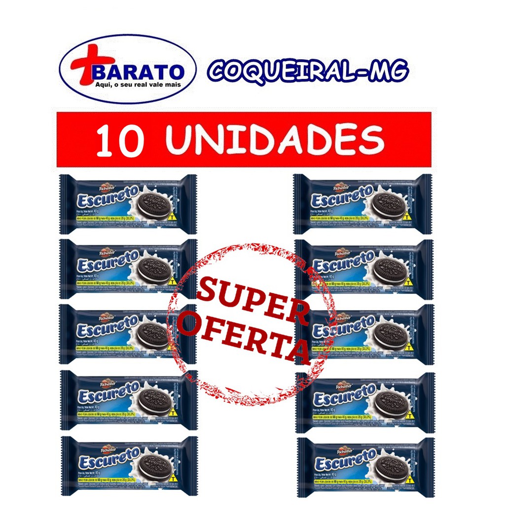 Biscoito Recheado Escureto 40g (Kit com 10 unidades) | Shopee Brasil