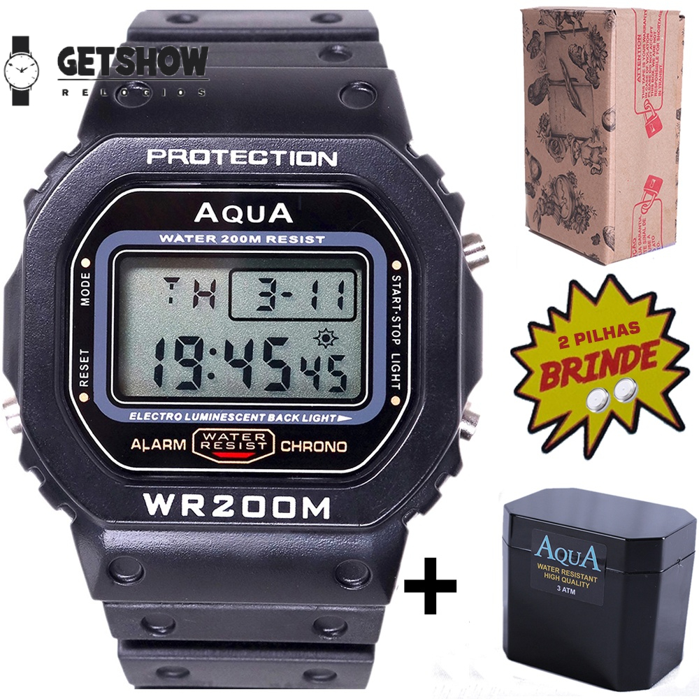 Relógio Aqua Masculinos Original G Digital Shock Caixinha + 2 Baterias Extras Revenda Prova Dagua