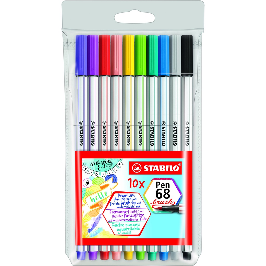 Kit Canetas Stabilo 68 Pen Brush C/10 Cores - STABILO | Shopee Brasil