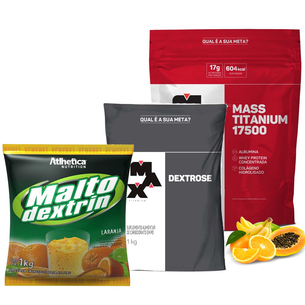 Kit Para Engordar Dextrose + Mass Titanium 3kg + Maltodextrina Ganhar