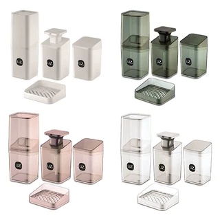 Kit Higiene Banheiro 4 Peças Quadrado Slim Porta Escova Sabonete Líquido Porta Algodão E Saboneteira UZ