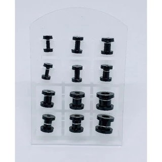 Cartela de Alargador Acrílico Preto do 2 ao 8mm Kit 6 Pares Masculino Feminino
