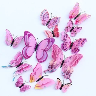 Kit12 pcs Borboleta 3D decoração adesiva ima decoração casa festas eventos em PVC Asa dupla