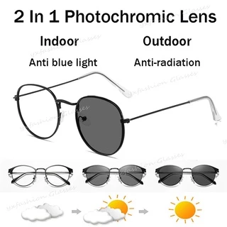 Photochromic Óculos Anti Radiação Redondos Armação De Metal Luz Azul Computador Mulheres Ao Ar Livre indoor Selvagem Sombra