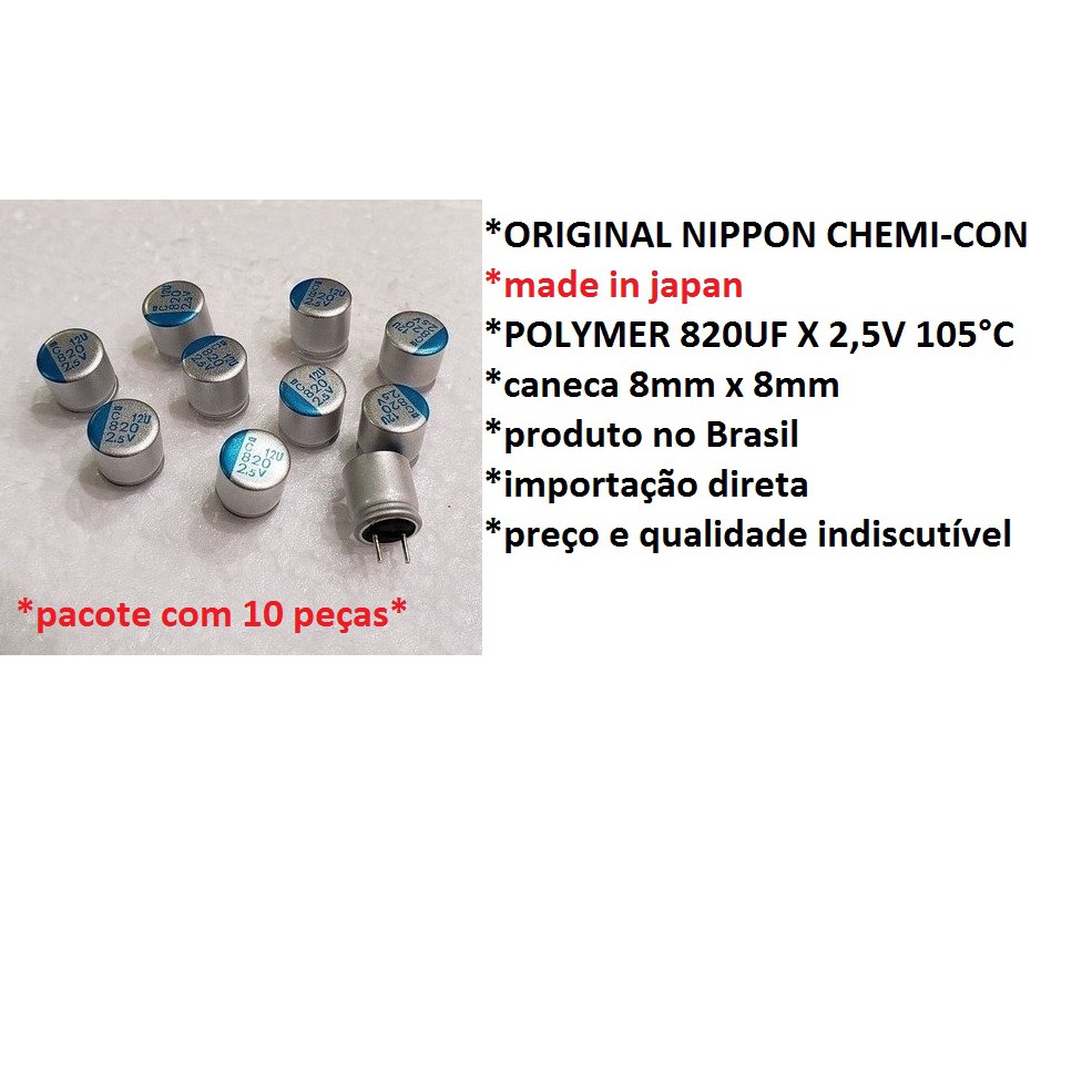 10 Pçs Cap Sólido 820uf X 2,5v Nippon Chemi-con 8*8mm #