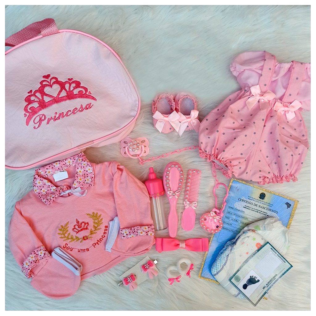 Boneca Bebê Menina Reborn Silicone Pode Molhar Kit Itens