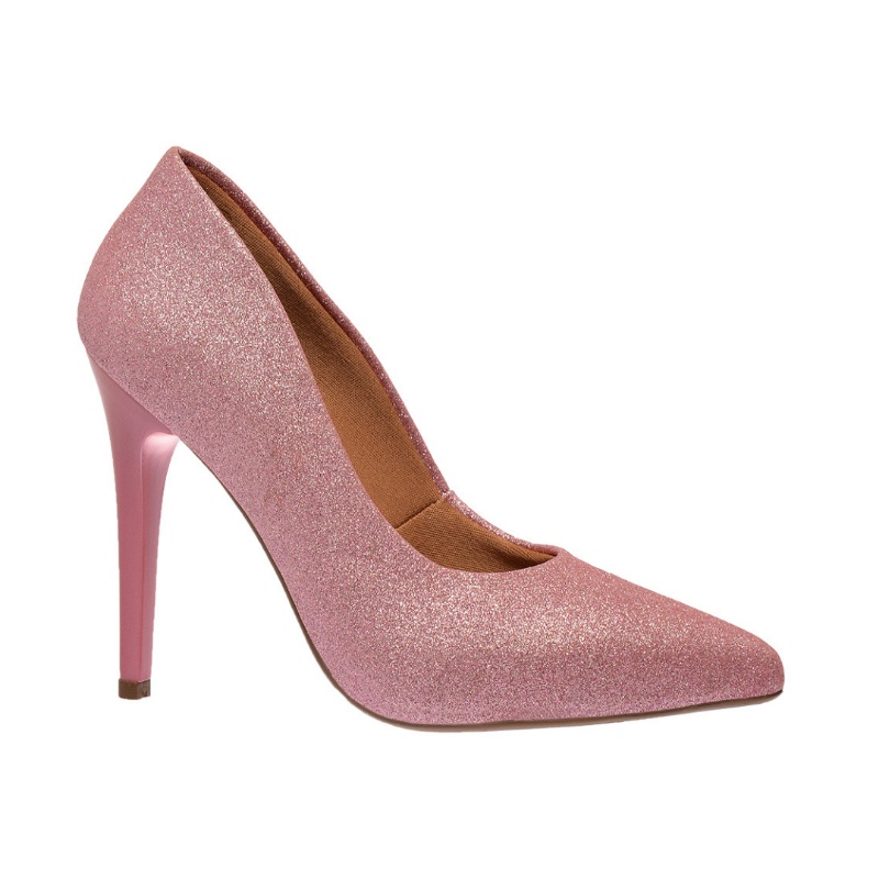 Scarpin Sapato Feminino Glitter Rosê Sapato de Festa Salto Alto Bico ...