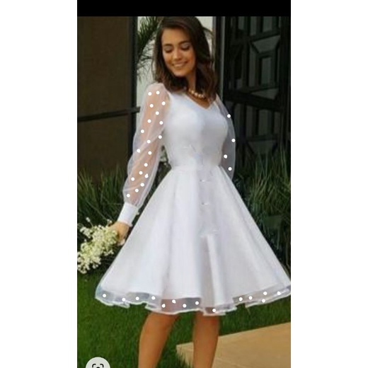Vestido Casamento Civil Plus Size Branco Manga Curta - Vestidos Casamento  Civil Princesa