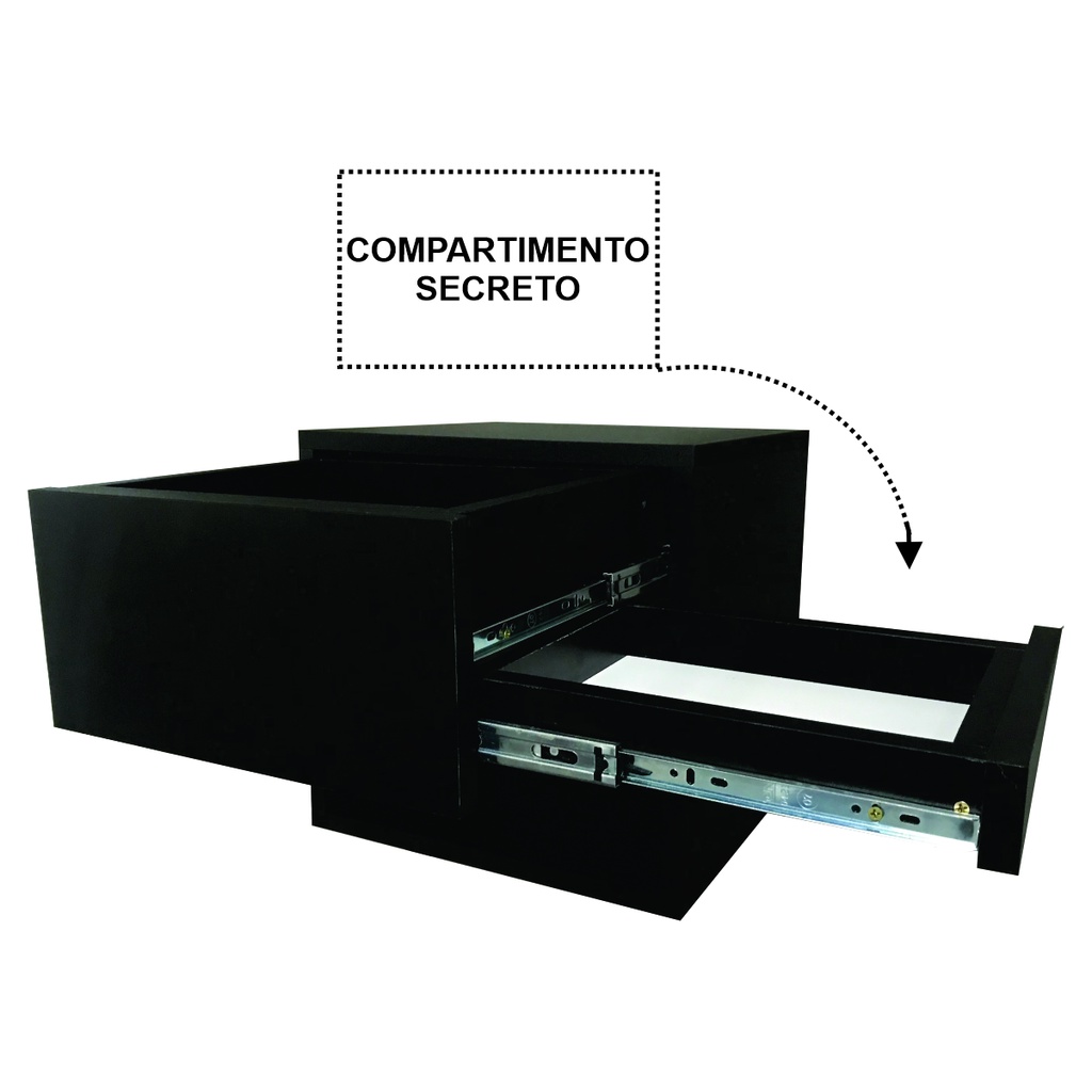 Mesa De Cabeceira Nicho Mdf Preto Gaveta Secreta Fundo Falso