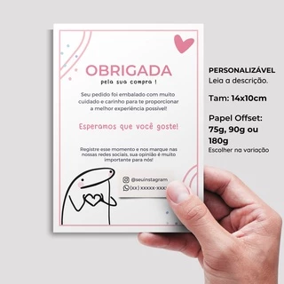 50 ou 100 Carta de Agradecimento ao Cliente Personalizável Cartão para Unbox 10x14 para empresa, loja, ecommerce. Flork Obrigada pela sua compra