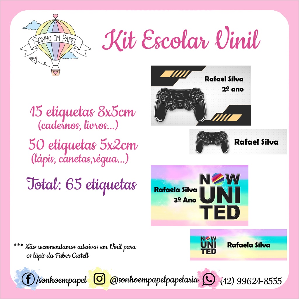 Etiqueta Escolar Game Menina - Kit 2