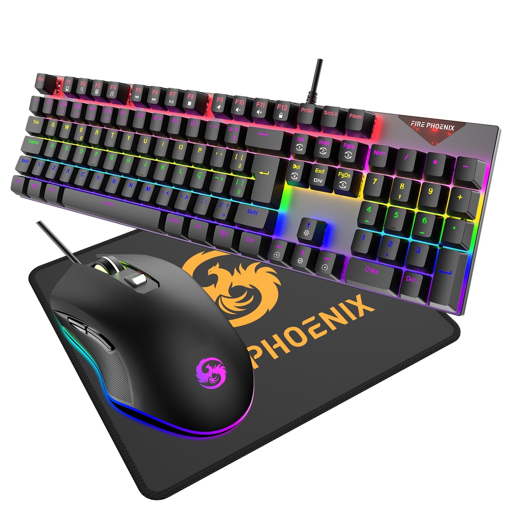 Teclado Mouse Mecânico Abnt2 Gamer Rgb Led Switch Blue Be-k2